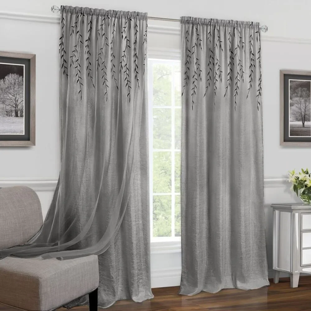 PowerSellerUSA 63L x 42W Inches Embroidered Double Layer Window Curtain Panels
